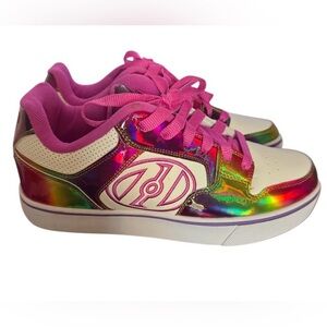 Heelys Motion Plus White Rainbow Glitter Roller Sneakers Pink Laces 8
